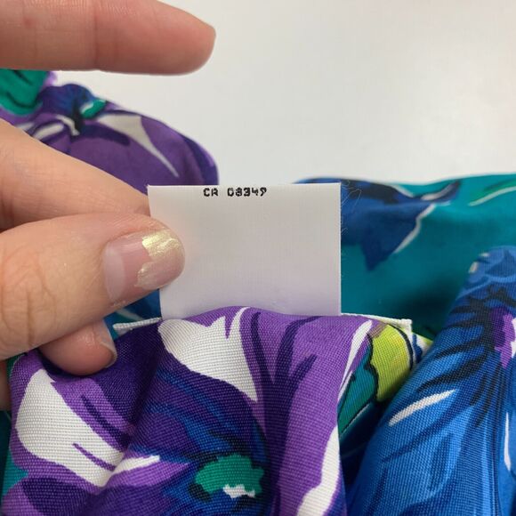 Jones New York Hawaiian Shirt Womens 12 Teal Floral Rayon Short Sleeve Button Up - Picture 11 of 13